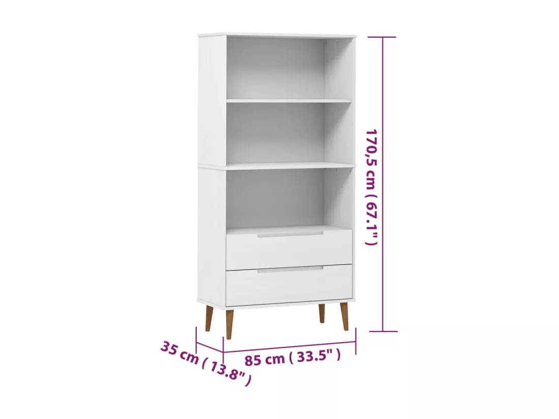 Bibliothèque MOLDE Blanc 85x35x170,5 cm Bois massif de pin