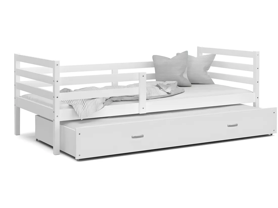 Lit Gigogne Milo 90x190 Blanc - blanc Livré avec sommiers, tiroir et matelas en mousse de 7cm