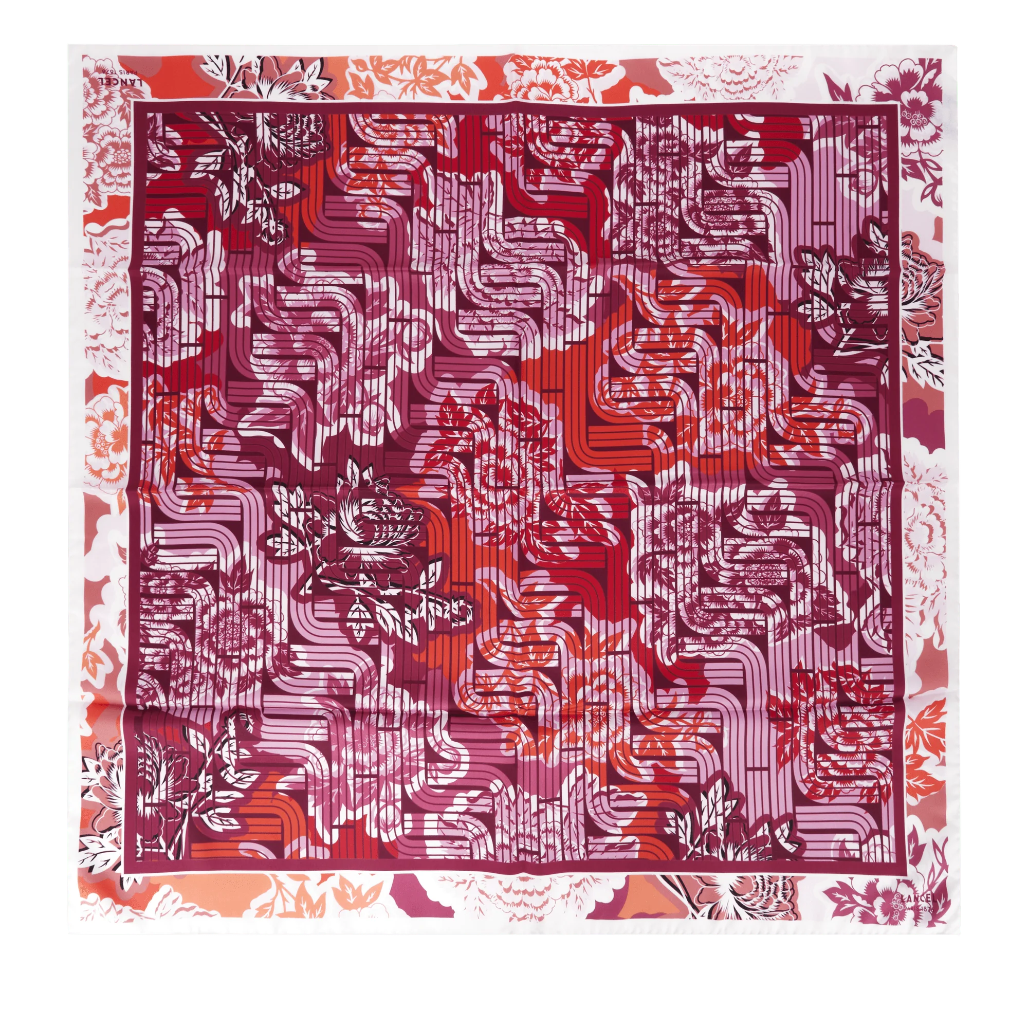 Carré 90 Motif Pivoine Optical-Multico Cerise
