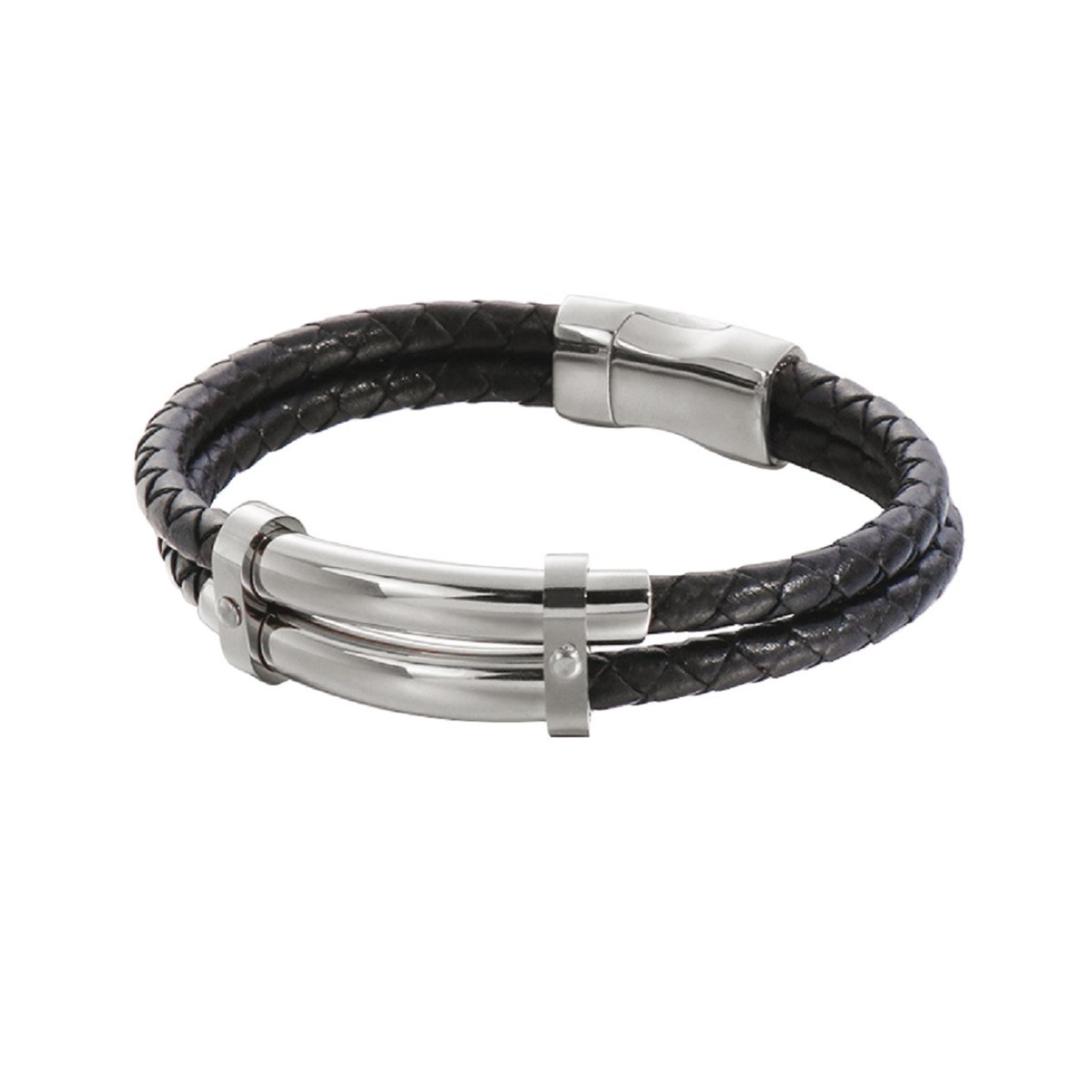 Bracelet jonc deux rangs cuir tressé MARCUS