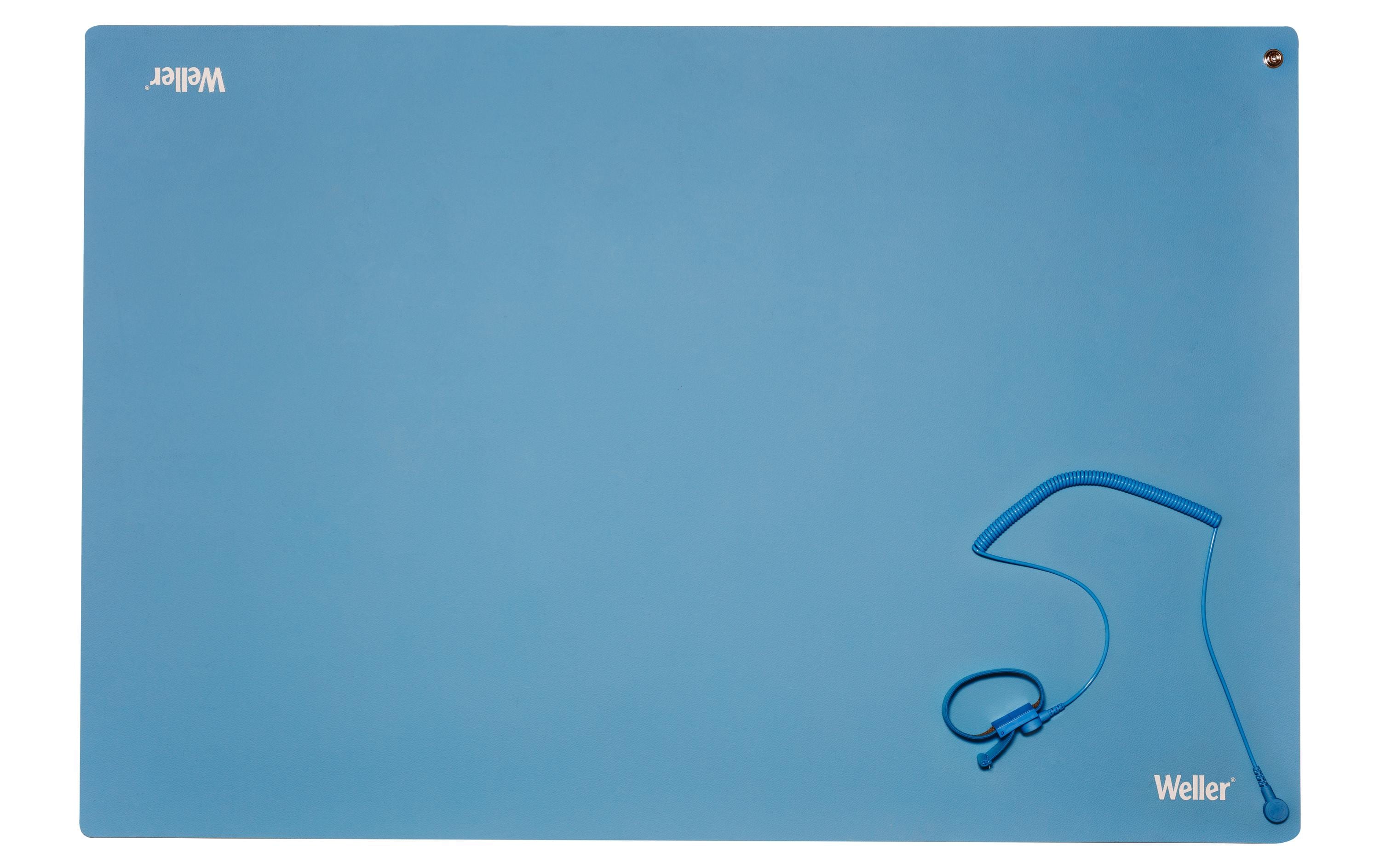 Tisch-Lötmatte Set ESD Premium 900 x 600 mm, BlauESD-Premium-Tisch-Lötmatte-Set mit Armband und Spiralkabel