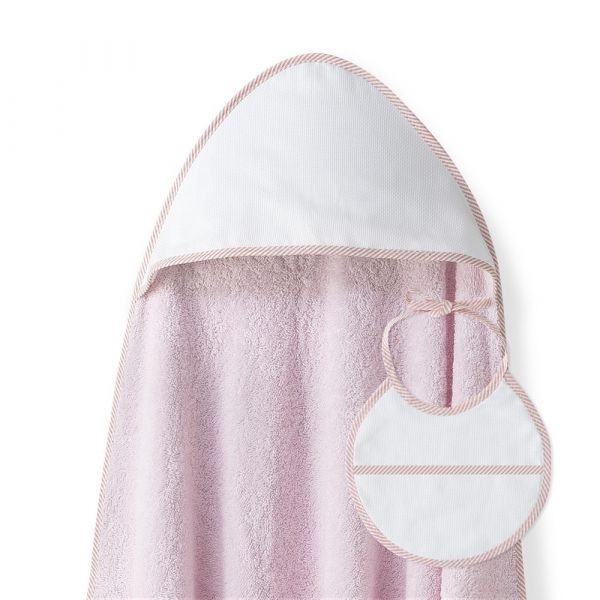 Interbaby Toalha de Banho 100X100 Algodão   Babete Punto de Cruz Rosa