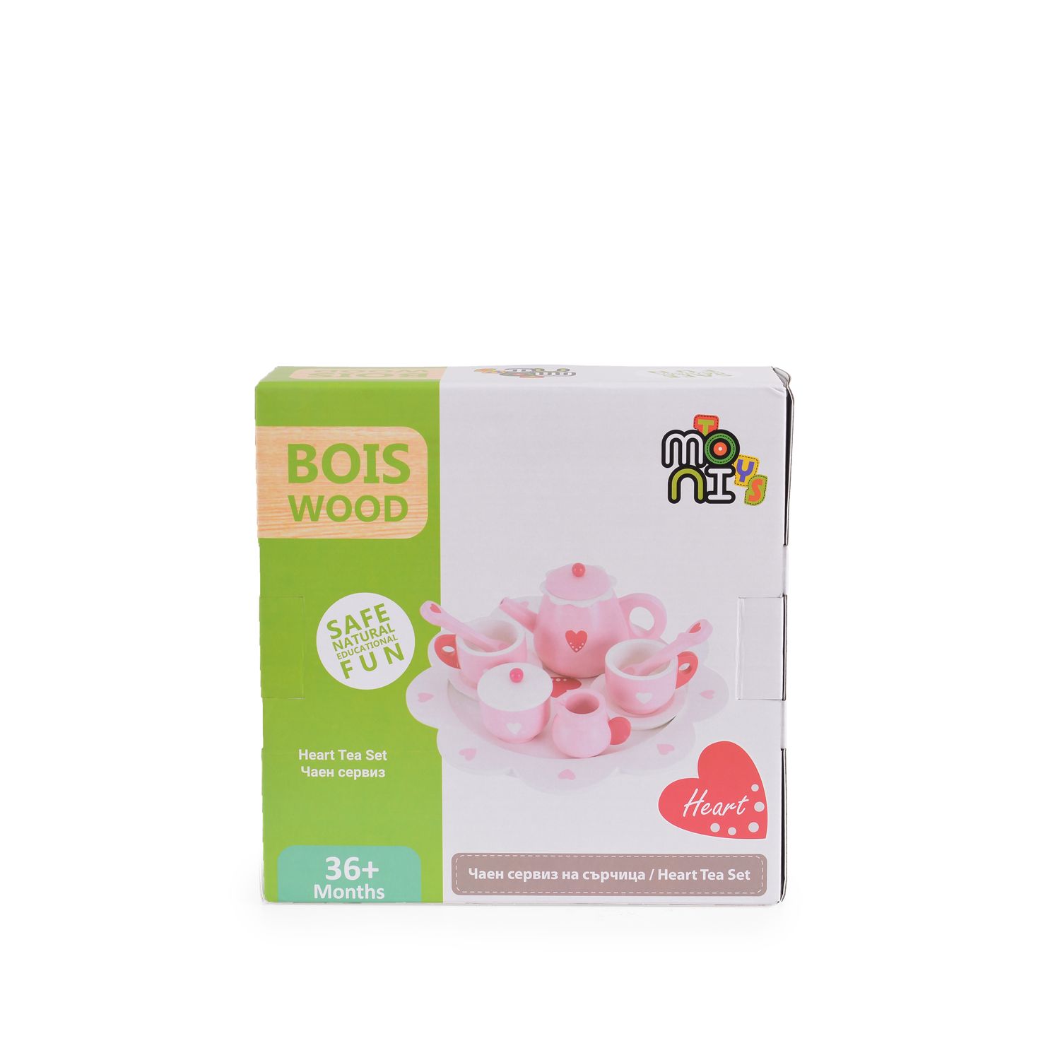 Moni Kinder Teeservice Herz 005 Holz 10-teilig, Kanne, Tassen, Löffel, Teller rosa
