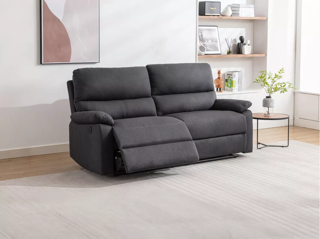 Canapé 3 places relax électrique en tissu gris anthracite LUNANO