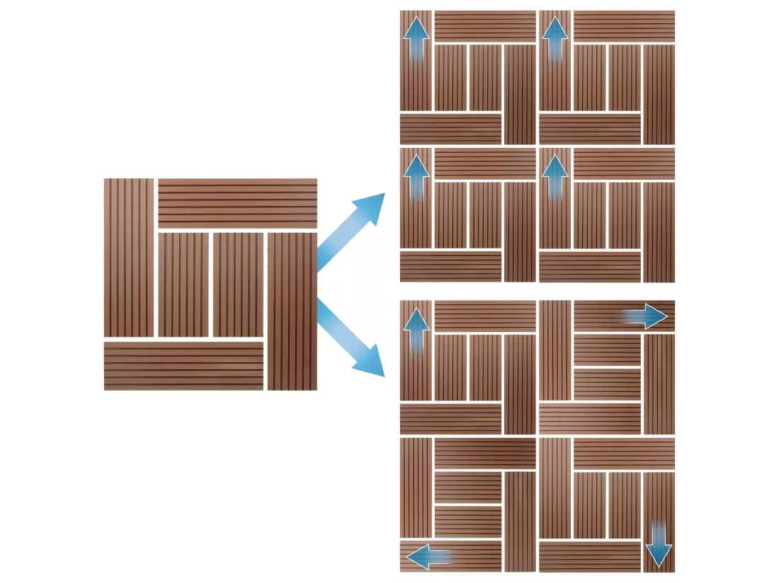 WPC carreaux de sol 30x30 cm 2m² mosaïque pour jardin piscine patio marron clair
