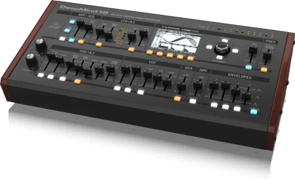 Behringer Deepmind 12D, Analog synthesizer, Kor, Forsinkelse, Flanger/Digital signalbehandling (DSP), Phaser, Efterklang, Sort, LCD, Vekselstrøm