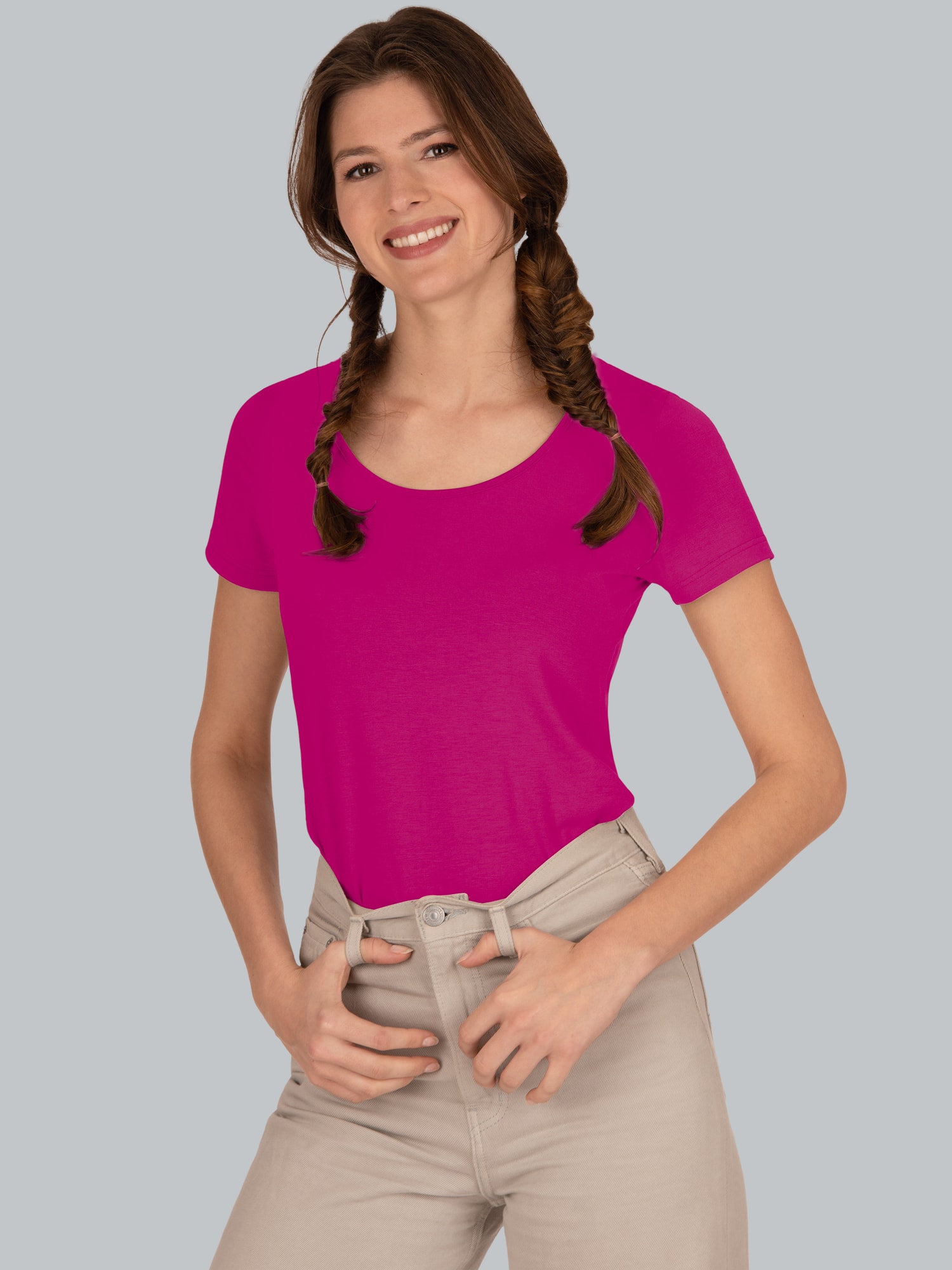 Rundhalsshirt aus Viskose Magenta