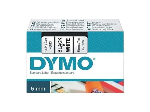 Labeltape DYMO® D1 sort på hvid 6mm x 7m