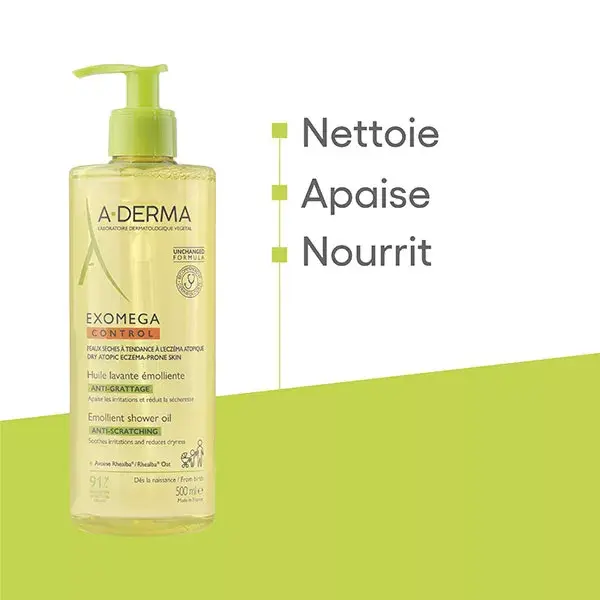 A-Derma Exomega Control Huile Lavante Émolliente Anti-Grattage 500ml