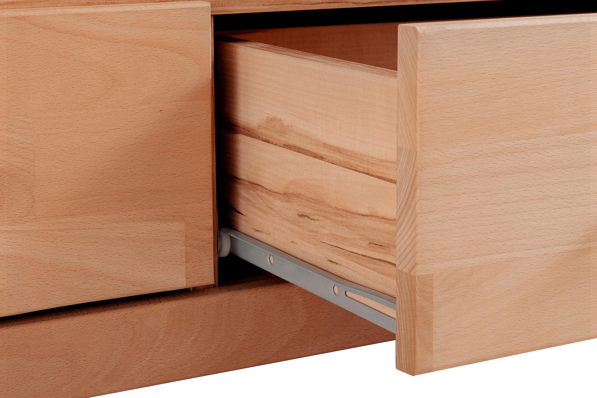 Home affaire Lowboard »Ribe,180cm breit, Fronten Massivholz,6 Fächer,Kabeldurchführung« Korpus Holzwerkstoff,Glaseinsatz aus gehärtetem Glas,Böden versetzbar