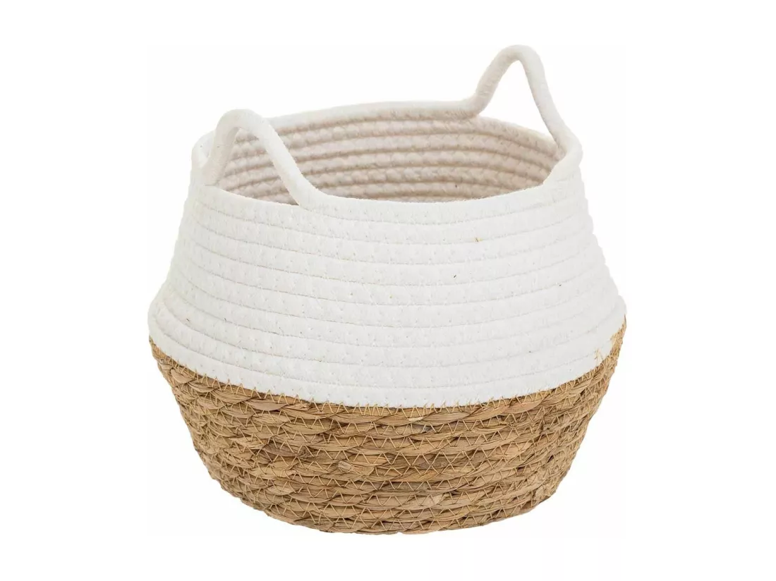 Panier en fibre naturelle et coton en blanc D22x20
