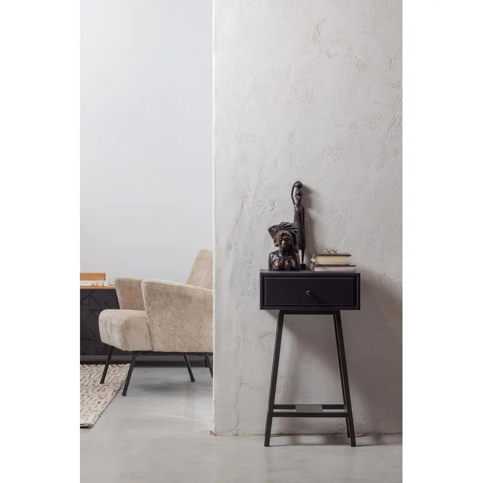 WOOOD Skybox Sidetable - Hout/Metaal - Zwart - 70x45x30