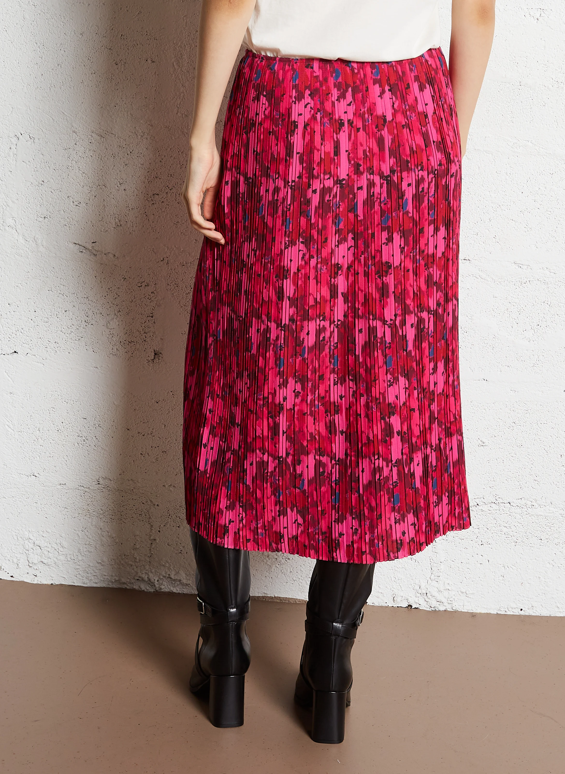 Jupe midi plissée imprimé | Rose