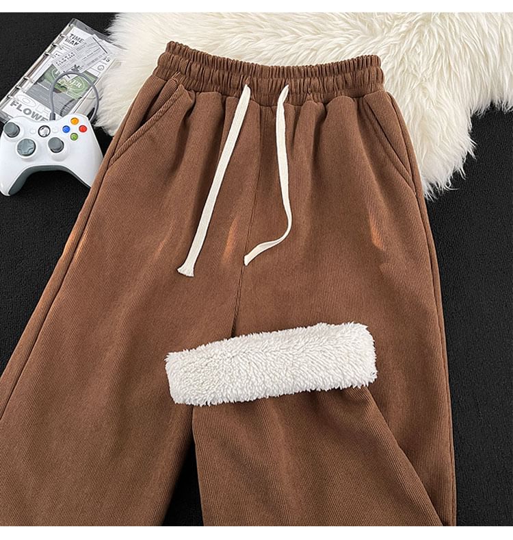 Filmas - Hoge taille effen fleece-gevoerde rechte broek