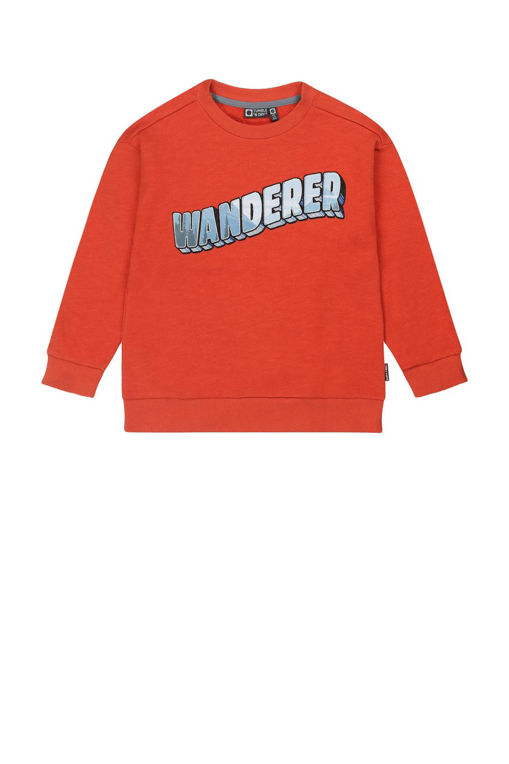 Tumble 'n Dry sweater Arctic met tekst oranjerood