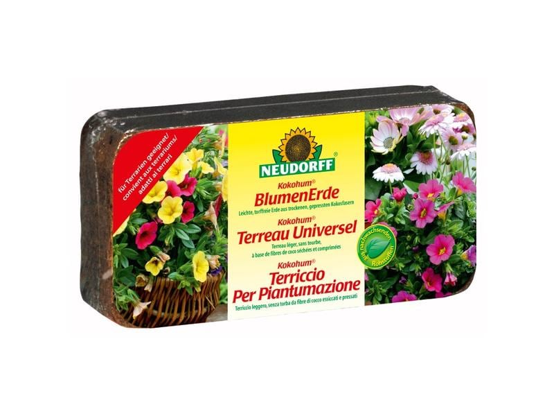 Neudorff Kokohum Blumenerde, Brikett, 600 g Blumenerde für Blumen und Aussaat