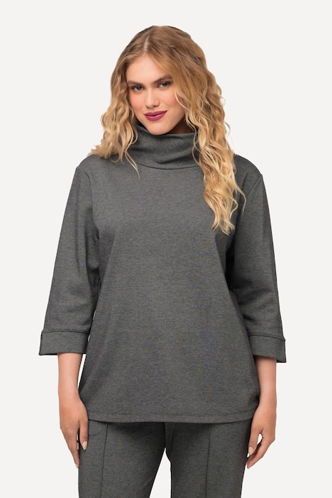 Sweatshirt, Salz-und-Pfeffer-Optik, Stehkragen, 3/4-Arm