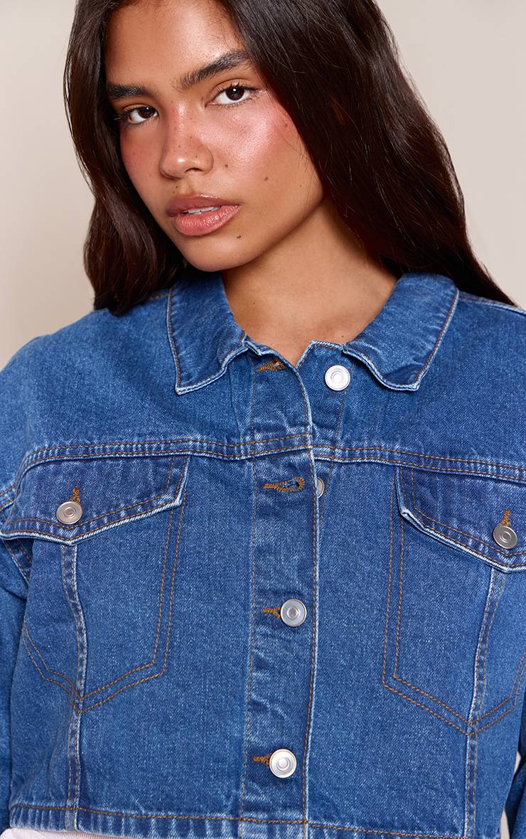 Mid Blue Wash Veste En Jean Courte Bleu Moyen