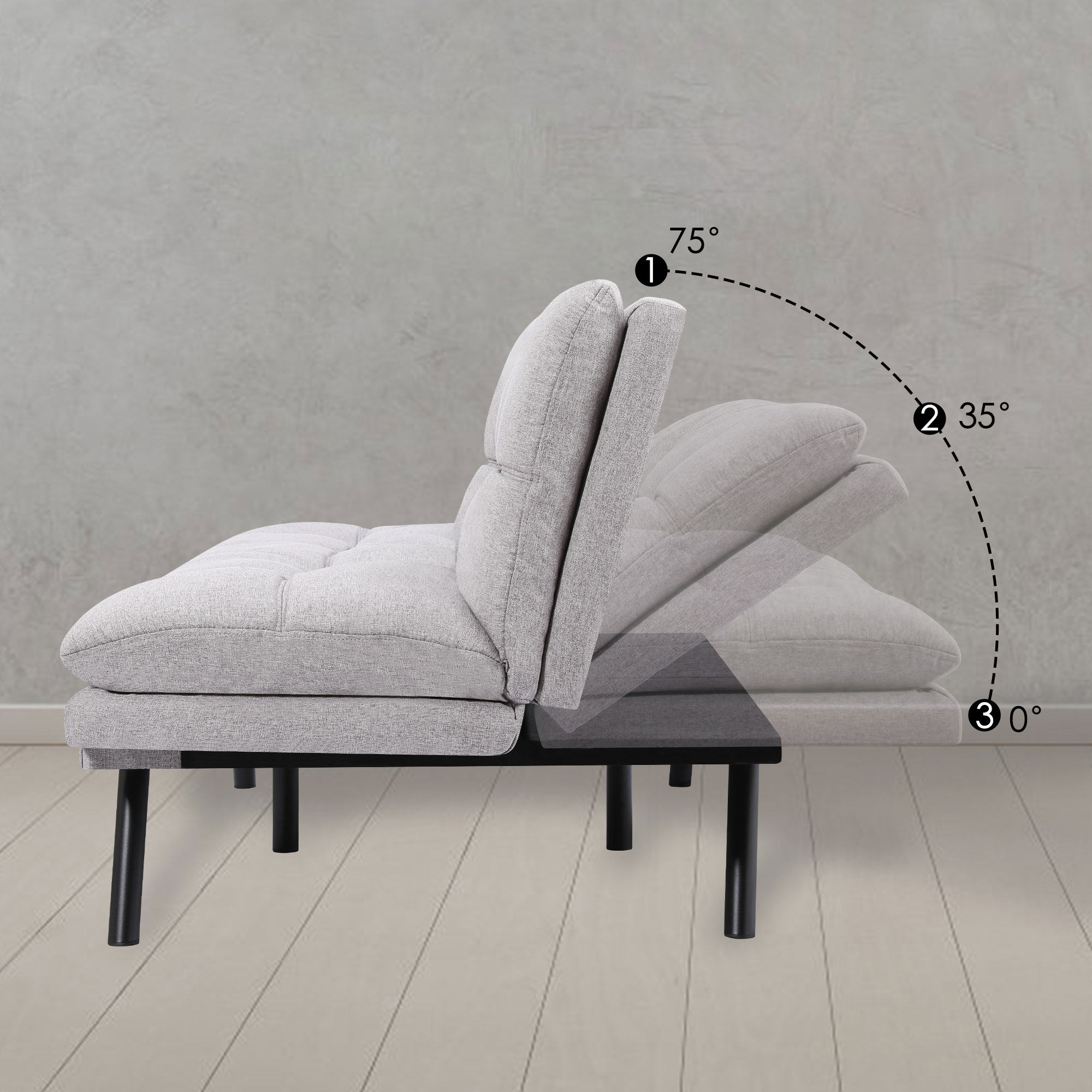 Makika Schlafsofa 3-Sitzer Schlafcouch Paul verstellbar mit Schlaffunktion in Grau