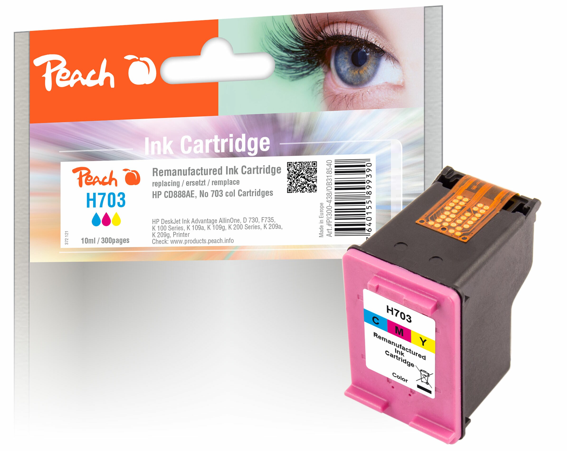 Peach HP 703 C Druckkopf col ersetzt HP No. 703 C, CD888AE für z.B. HP DeskJet Ink Advantage AllinOne , HP DeskJet Ink Advantage D 730 (wiederaufbereitet)