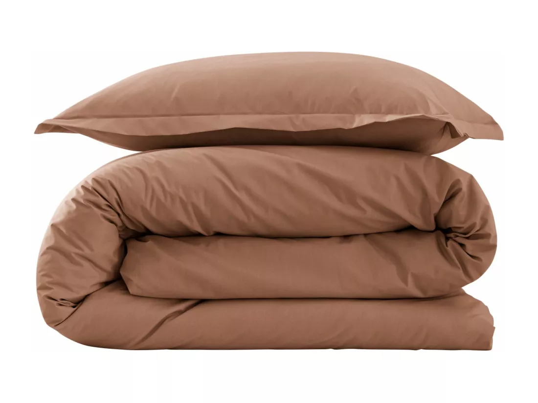 Parure de lit coton percale Marron 140x200 - SOMEO - MORPHEE