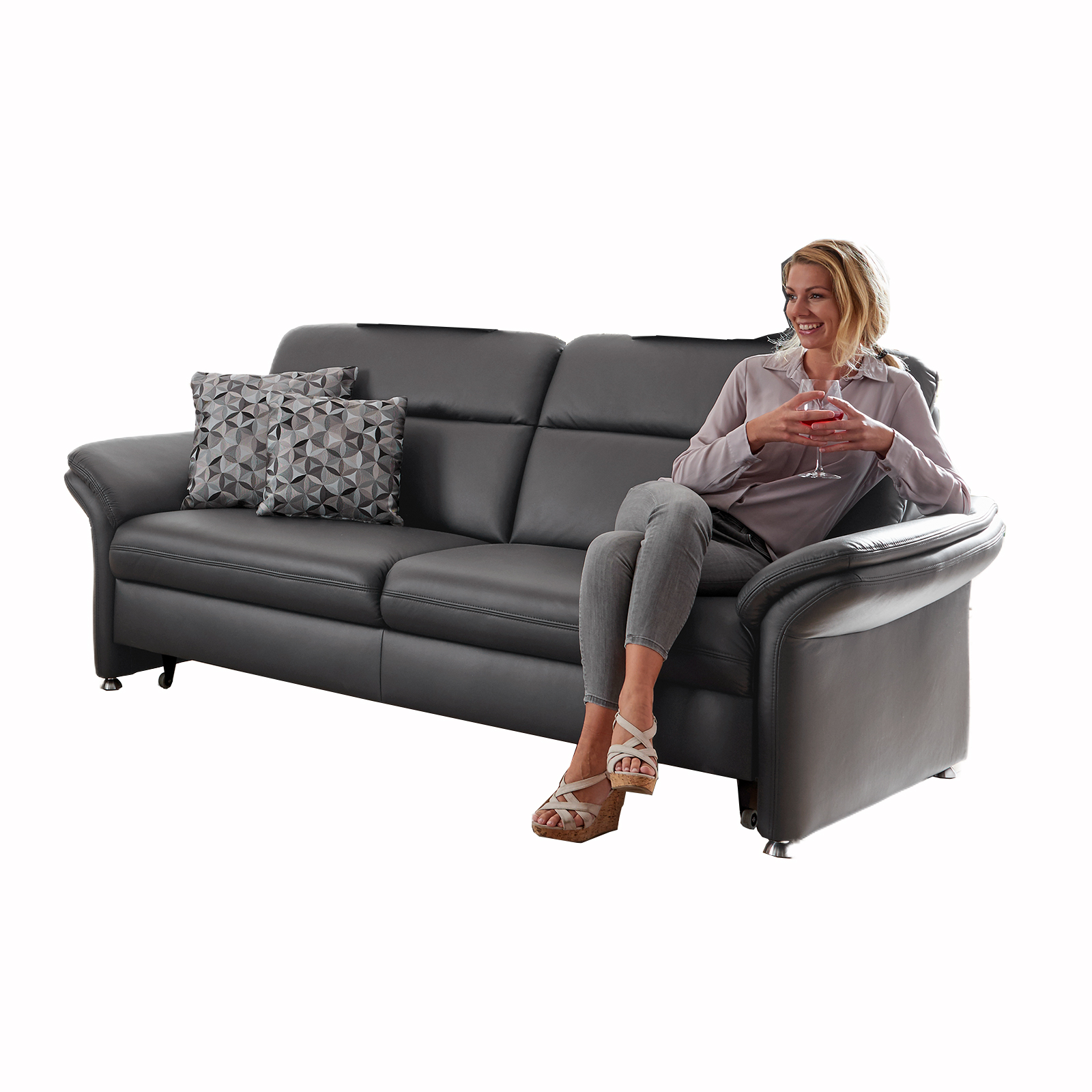 polsterpower 3-Sitzer Ledersofa - schwarz - Basismodell