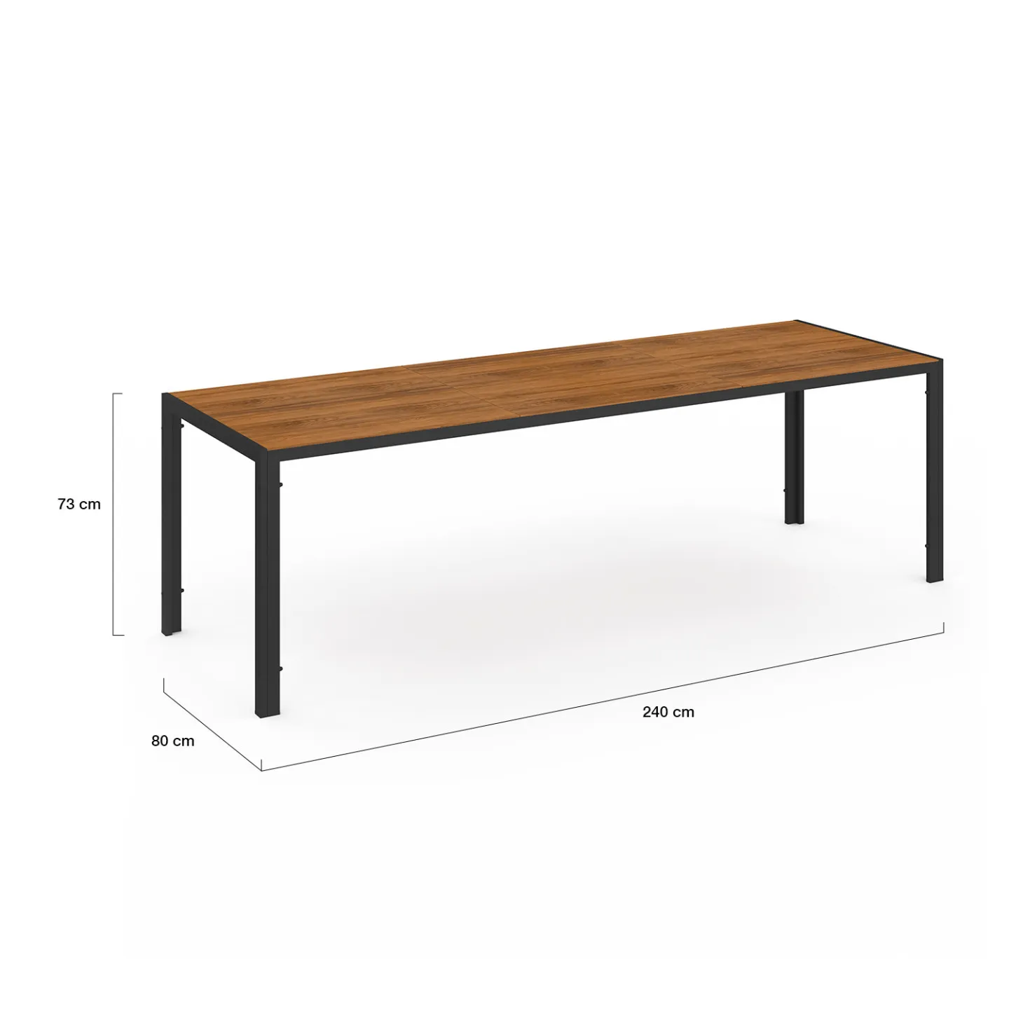 Salon de jardin NOUMEA table 240 cm plateau effet bois et 10 chaises empilables noir et bois