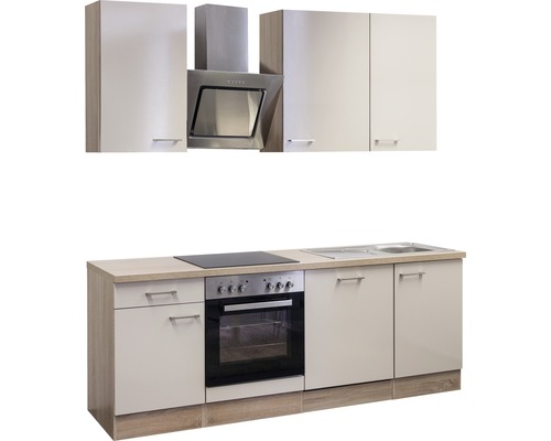 Flex Well keukenblok met apparatuur Nepal 220 cm kasjmier glanzend gedemonteerd omkeerbaar uitvoering 00009930