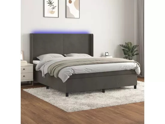 Sommier tapissier matelas et LED Gris foncé 160x200 cm Velours