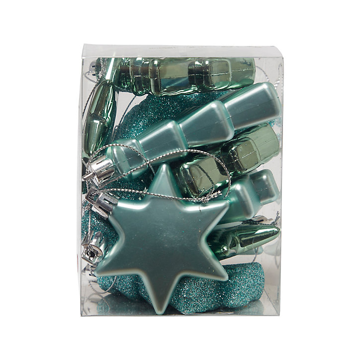 Assortiment 12 boules de noel étoiles sapin bleu clair à suspendre