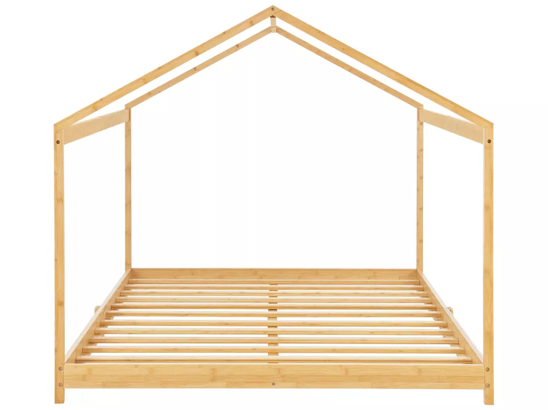 Lit cabane Vindafjord pour enfant 120 x 200 cm forme maison bambou naturel [en.casa]