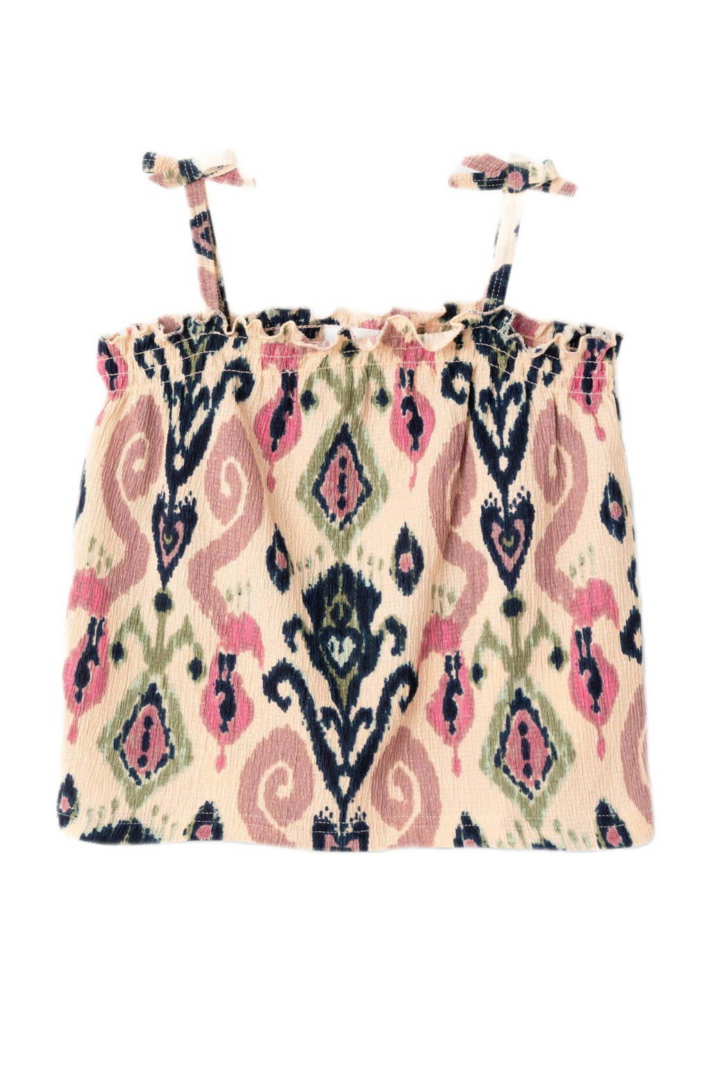 NAME IT singlet NKFHABANE met all over print en ruches ecru/multicolor