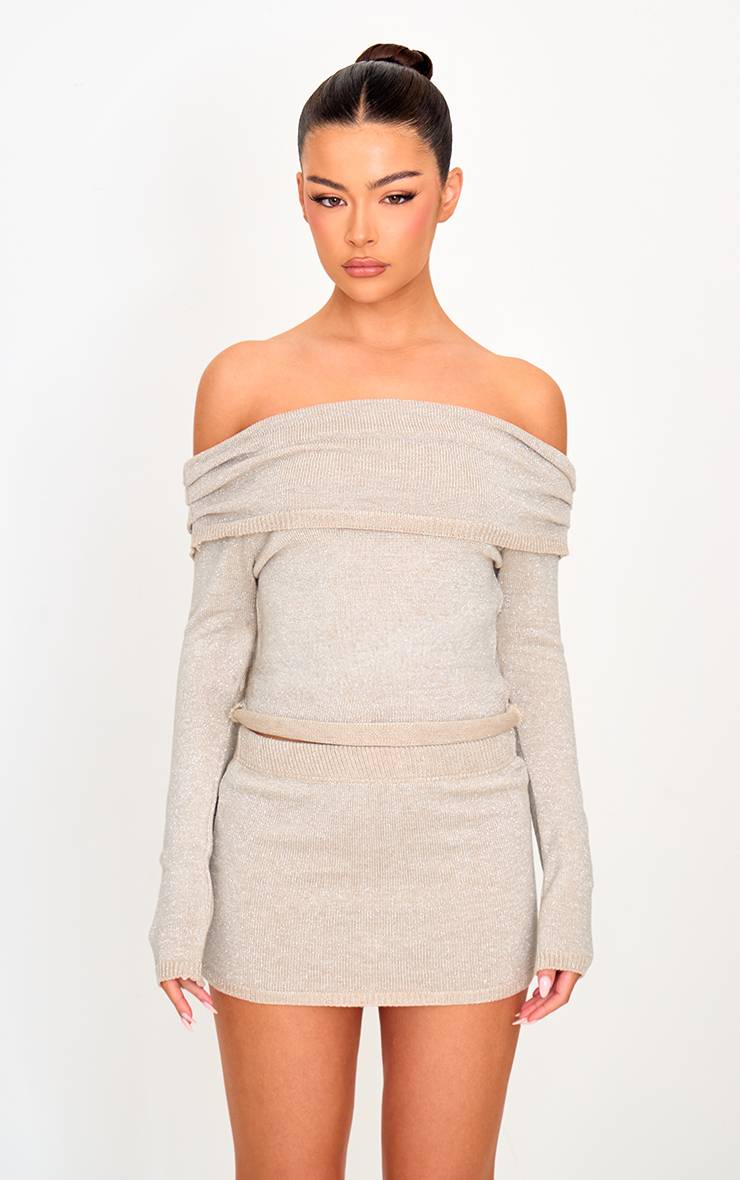 Argenté Jupe Micro Mini En Maille Lurex
