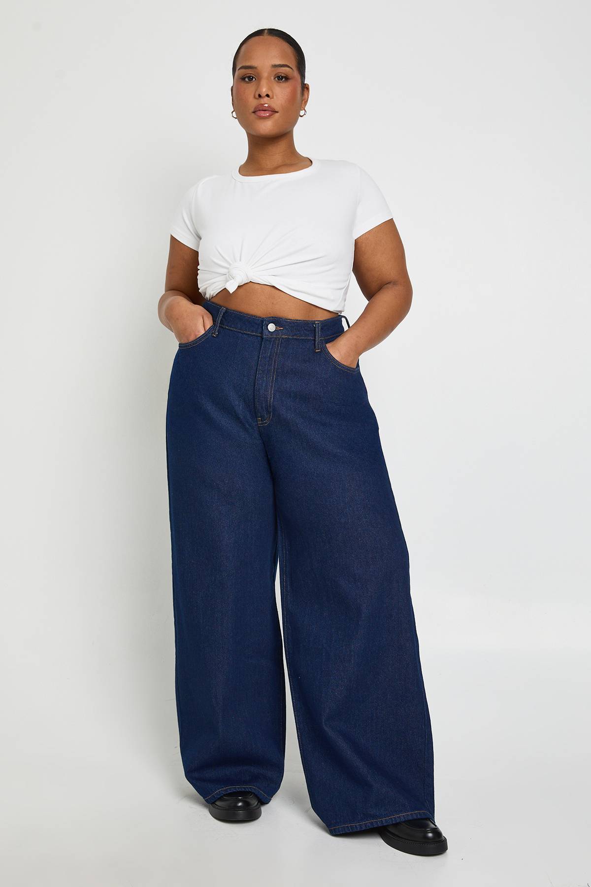 boohoo Jean Plus Basics Taille Haute Jambe Large