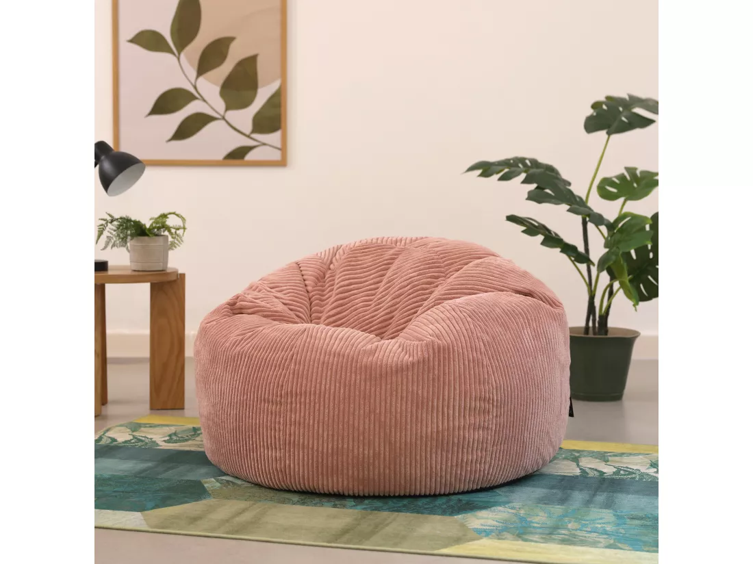 Pouf classique en velours côtelé, rose - KINGSTON