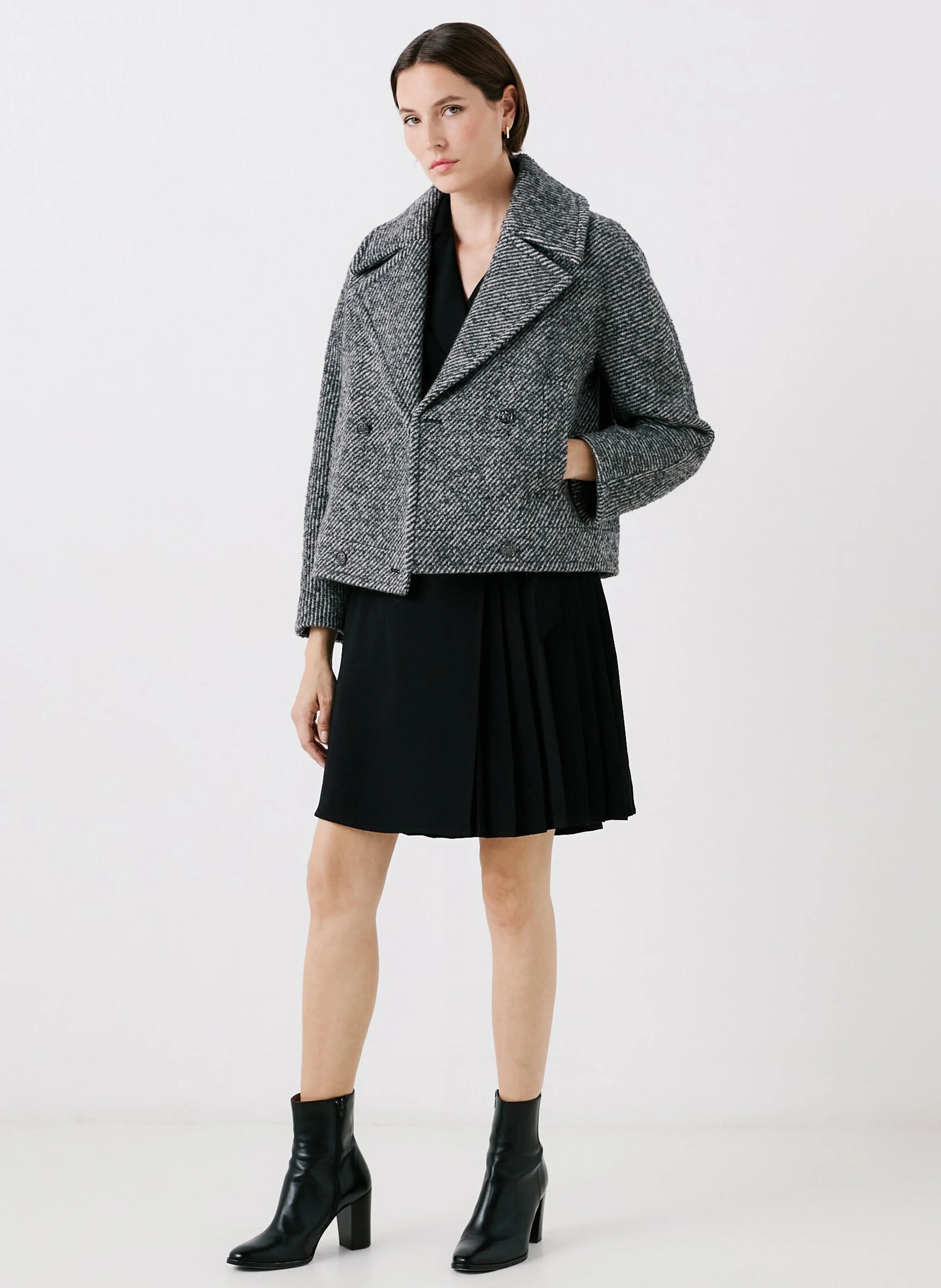 GRISBY - Veste droite col tailleur en laine mélangée | Gris