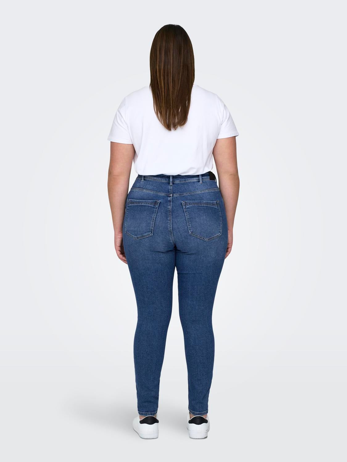 CARICONIC Hohe Taille Skinny Fit Jeans Dark Medium Blue Denim