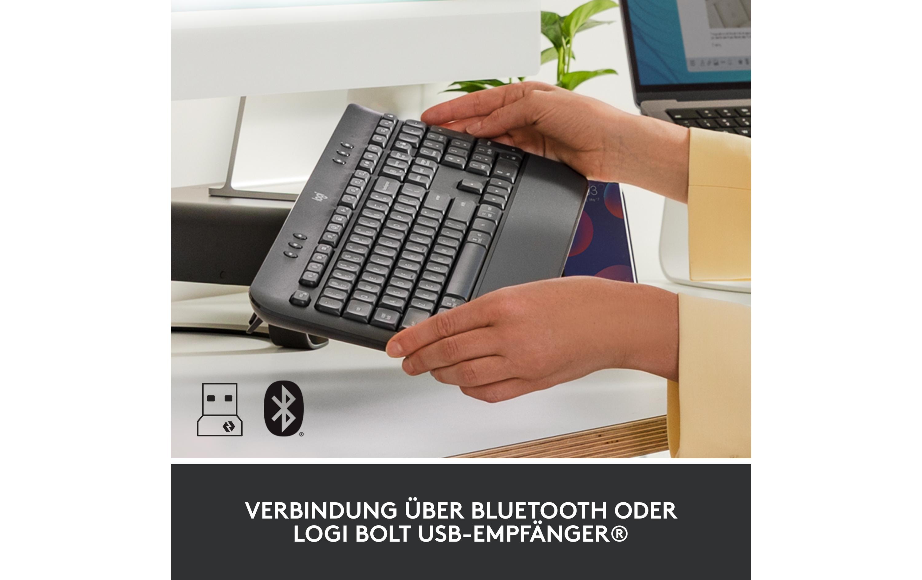 Tastatur Signature K650 GraphiteKabellose Komfort-Tastatur mit integrierter Soft-Touch-Handballenauflage