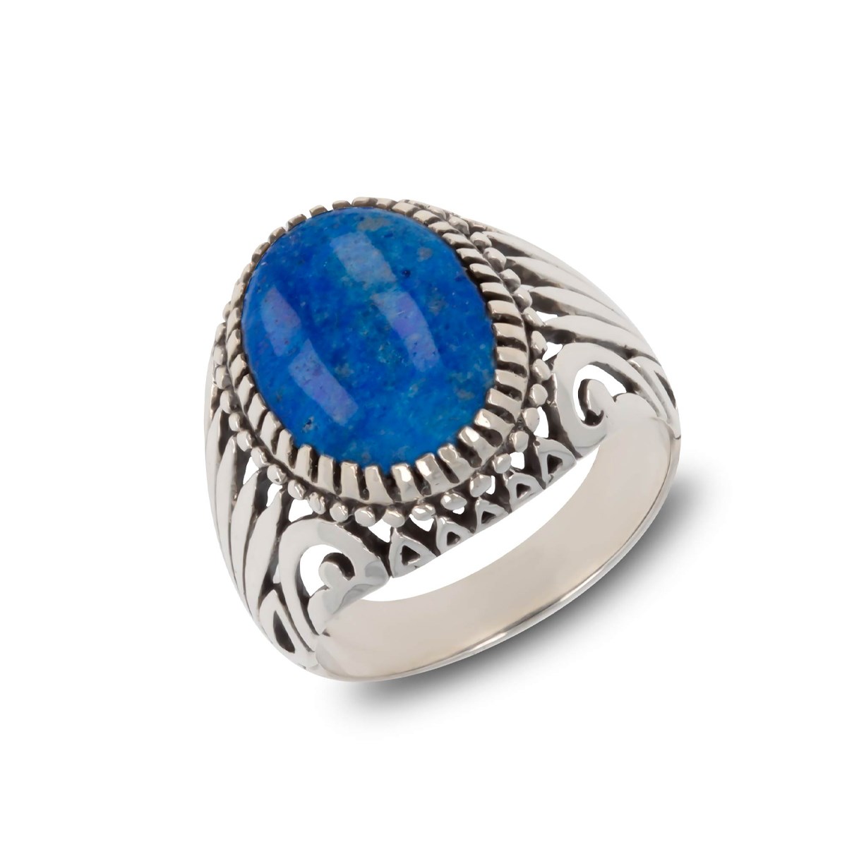 Bague Chevalière Homme  en Argent Vieilli et Pierre de Lapis Lazuli | Bijou Unique | Aden