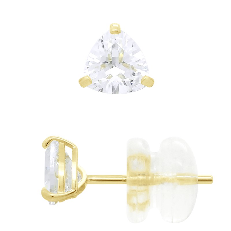 Boucles d'Oreilles - Orné d'un Oxyde de Zirconium Blanc en forme de Coeurs - Or Jaune