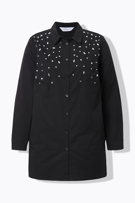 Hemdbluse, gerade, Ziersteinchen, Langarm