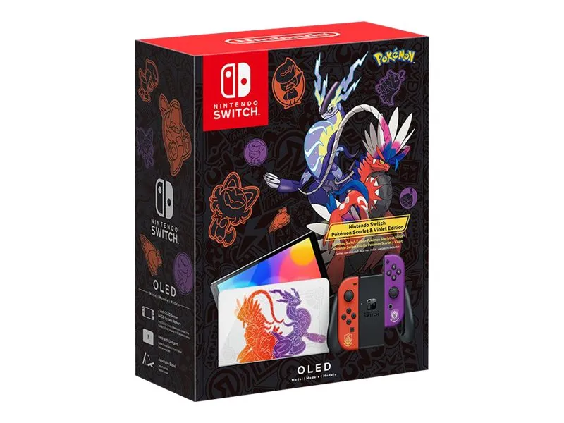 Nintendo | Switch OLED - Pokémon Scarlet & Violet Edition - Spilkonsol - Full HD - 64GB - Hvid / Sort | Inkl. 2 x Joy-Con (Rød/Lilla)
