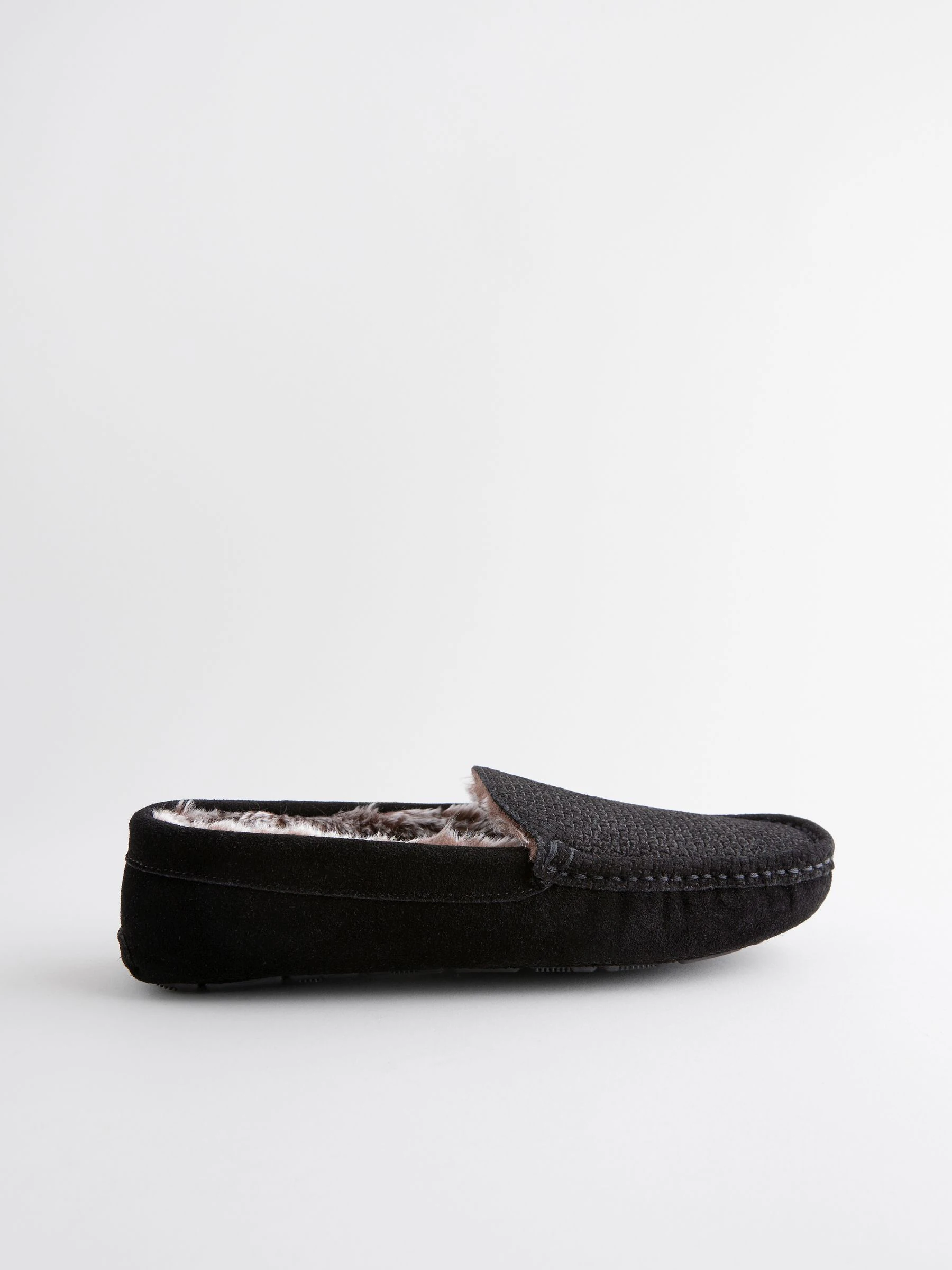 Zwart - Suède mocassinpantoffels met voering van imitatiebont