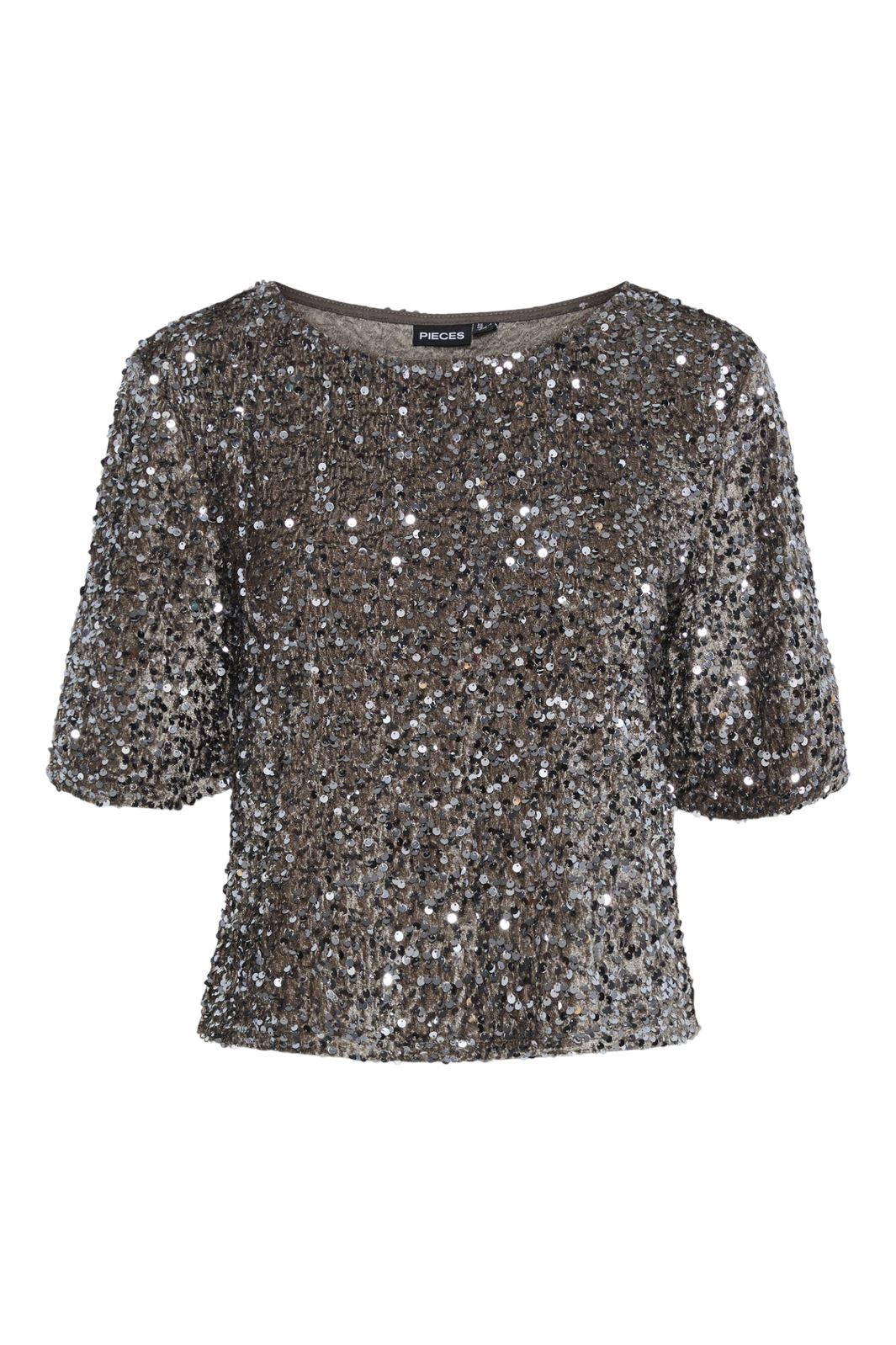 Pieces Pckam Ss Top 4641548 morel silver sequins