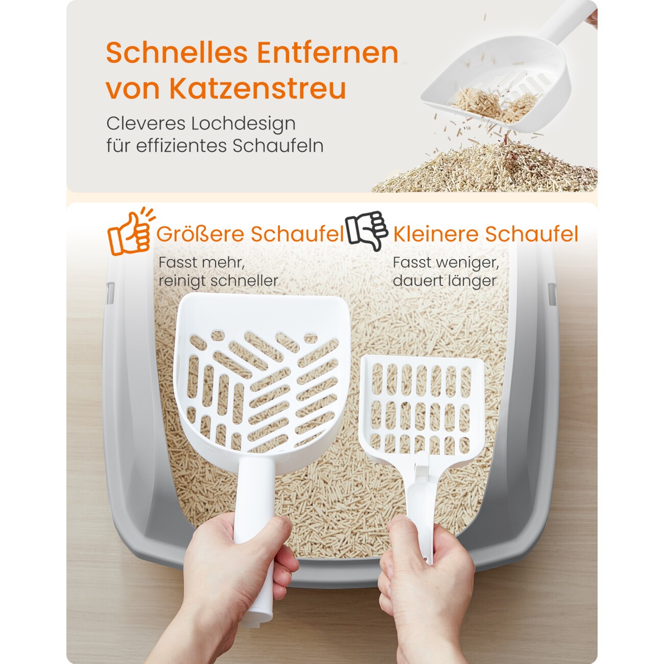 FEANDREA Katzenklo mit hohen Seitenwänden, offene Katzentoilette, mit Schaufel