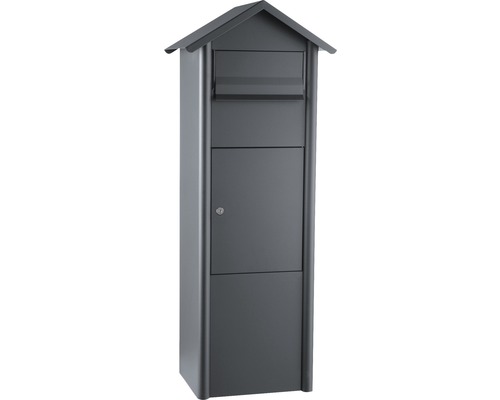 MEFA pakketbrievenbus, gepoedercoat staal, BxHxD 340/1100/282 mm, Dennen 485 Basaltgrijs RAL 7012, structuurlak, toegang aan de voorzijde