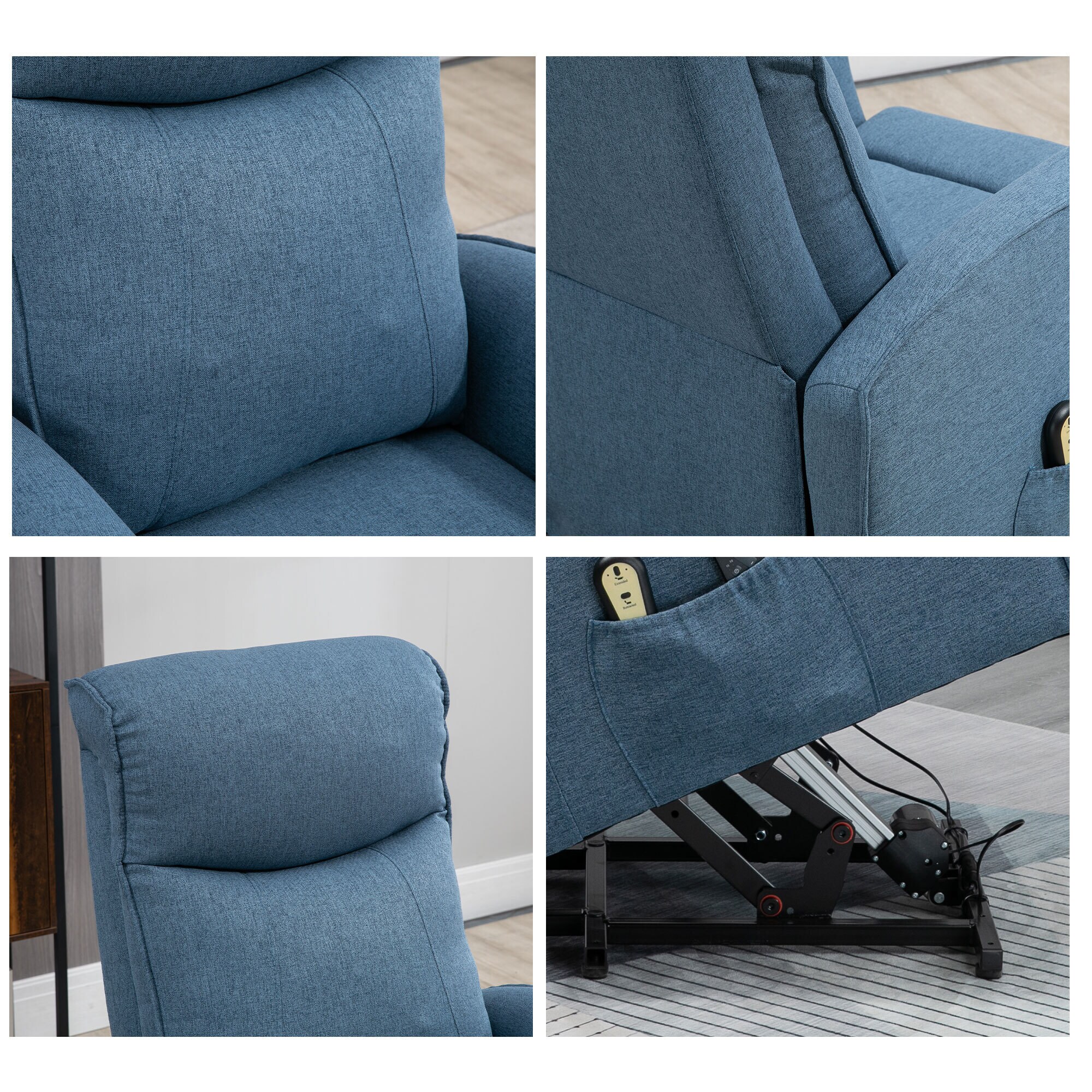 HOMCOM Funktionssessel mit Massagefunktion und Aufstehhilfe blau 74,5L x 87,5B x 110H cm