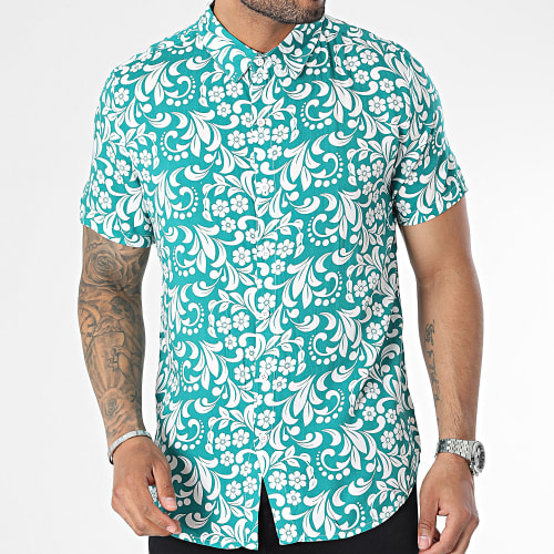 Chemise Manches Courtes Vert Blanc Floral