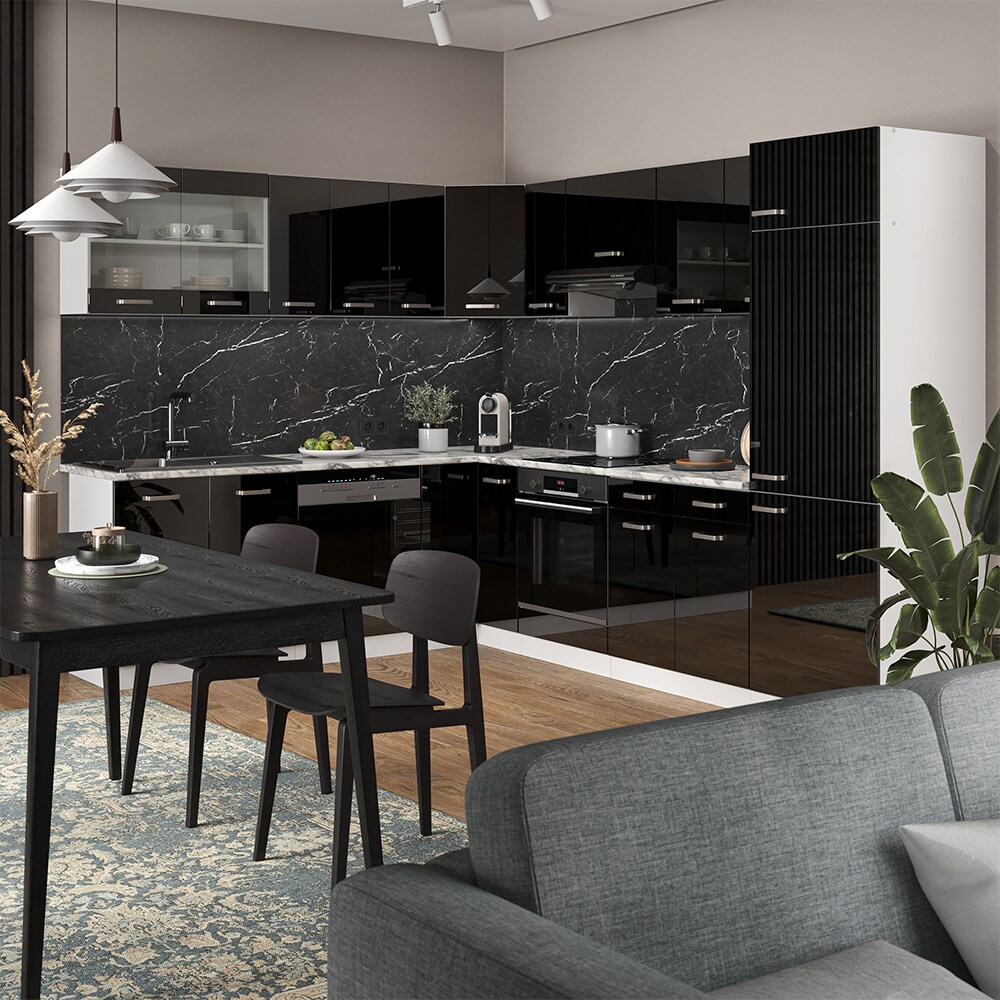 Vicco Eckküche R-Line Solid Weiß Schwarz 287x227 cm Arbeitsplatte modern Küchenschränke Küchenmöbel