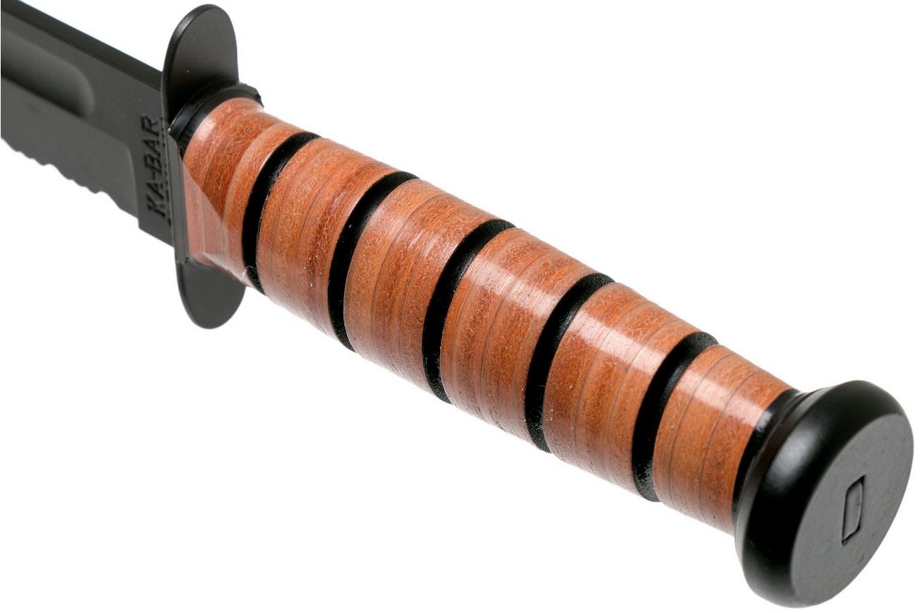 KA-BAR U.S. Army Knife 1219 deels gekarteld, vaststaand mes, lederen foedraal